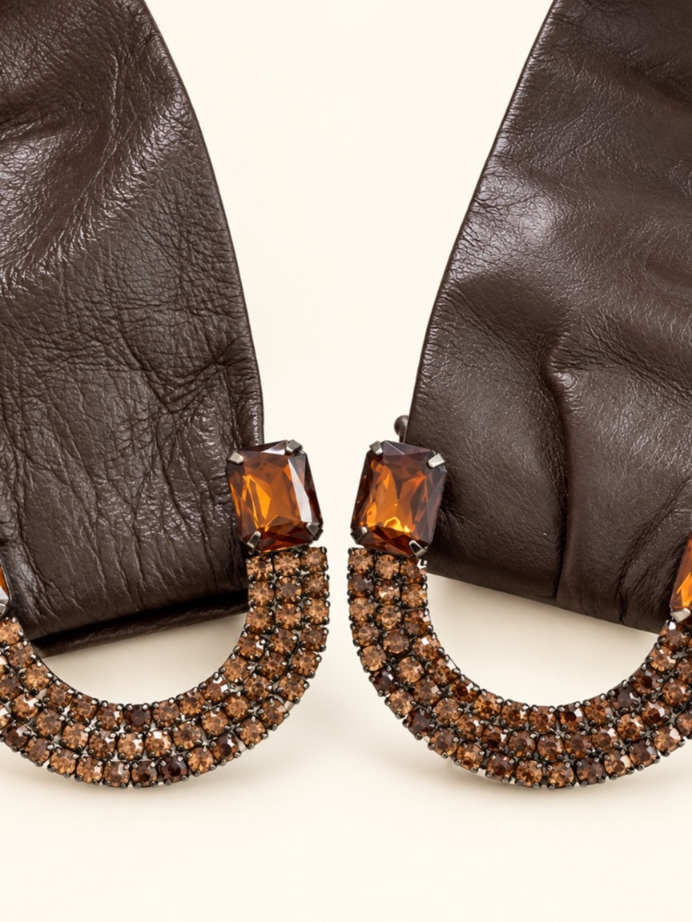 Brown Leather Amber Stone Rhinestone Adjustable Wide Waist Belt